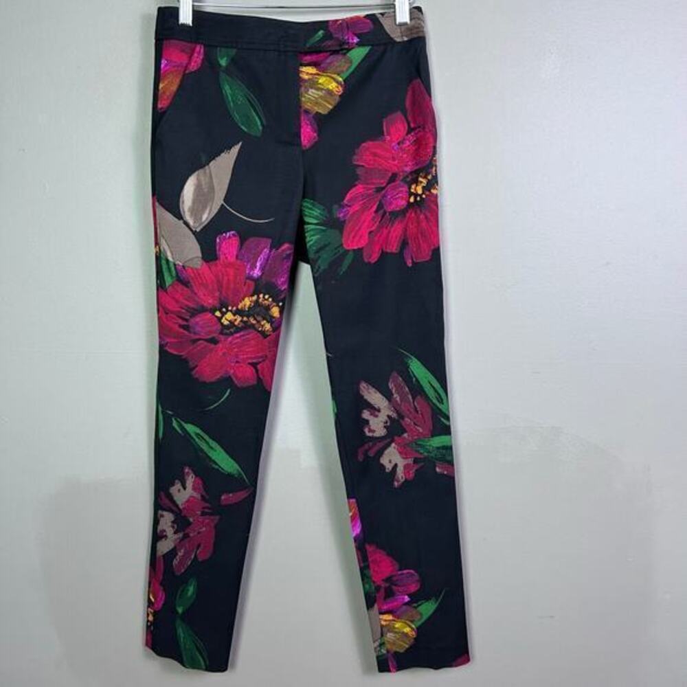 Trina Turk pants size 0 ankle floral bold colorful black bloomcore summer office